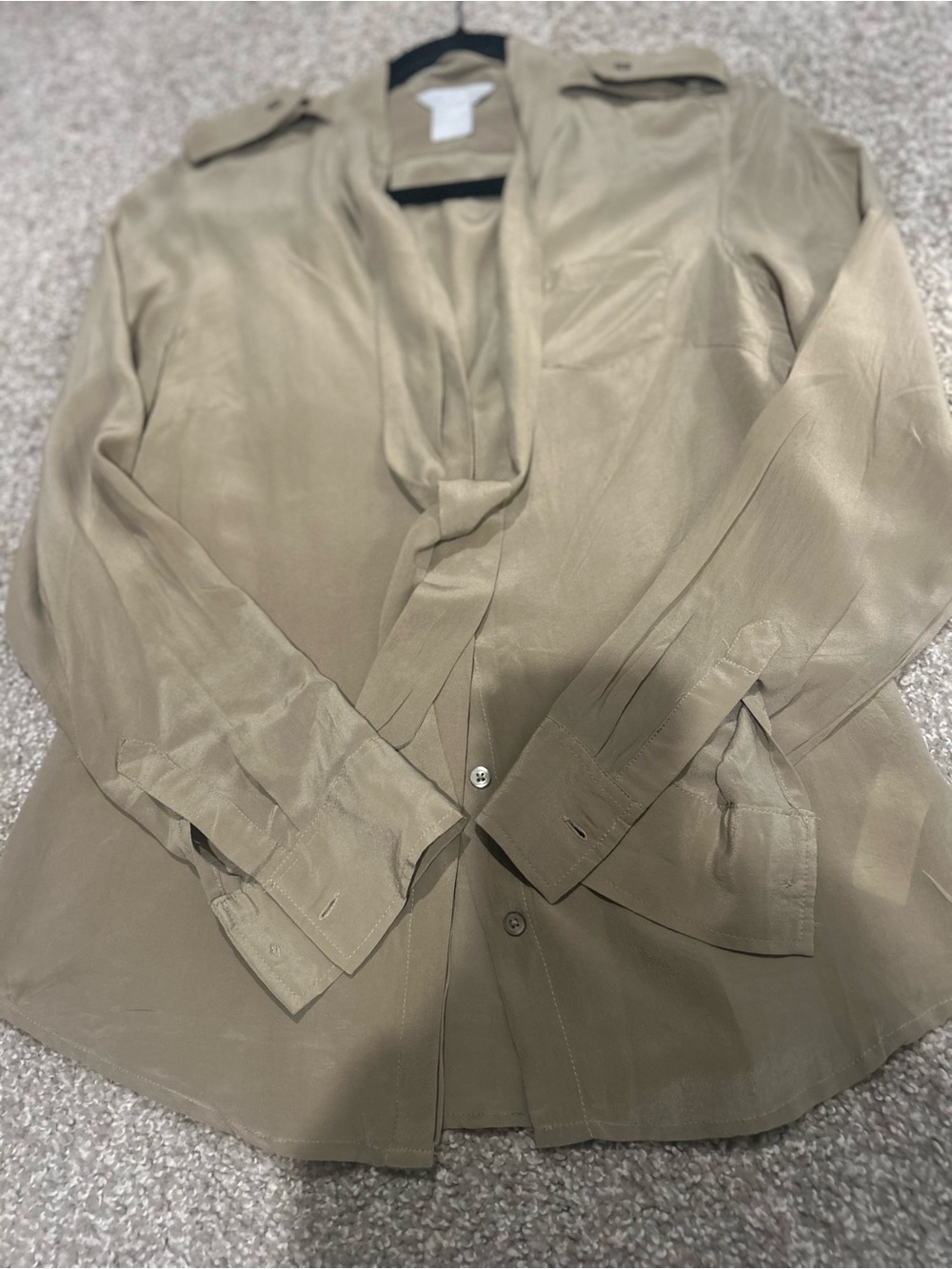 Joe Fresh Olive Tie-Neck Blouse 100%silk